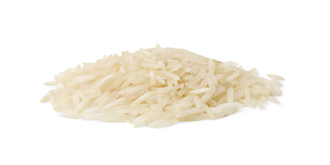 Pile of raw rice isolated on white
