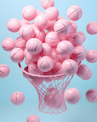 Obraz na płótnie Canvas Many miniature basketballs in a basket. Minimalistic sports creative concept.