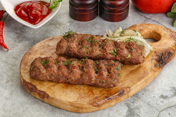 Kebab with beef served onion