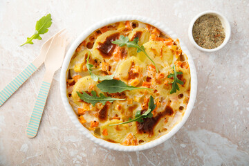 Homemade potato gratin with pumpkin