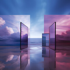 door to the richly colored sky.Genesis of art light art,minimal composition