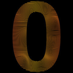 golden number zero, wavy line abstract text number 0