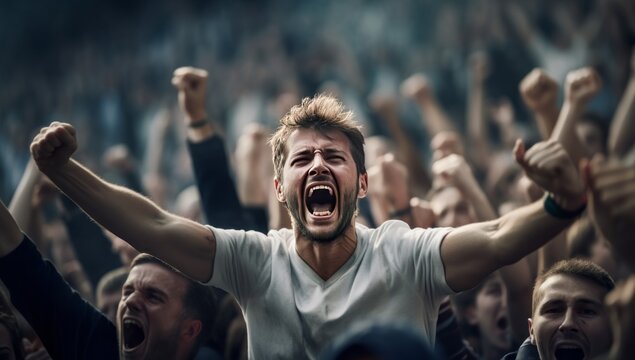 The Ecstatic Shout: A Man Celebrating With Arms Raised and Mouth Wide Open