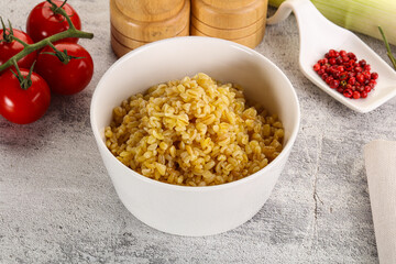 Boiled bulgur wheat in the bowl