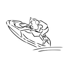 Hand sketch rider on a jet ski aquabike vector