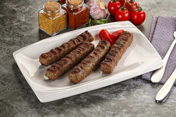 Grilled beef kebab minced meat