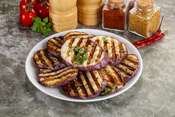 Grilled eggplant slices with cilantro