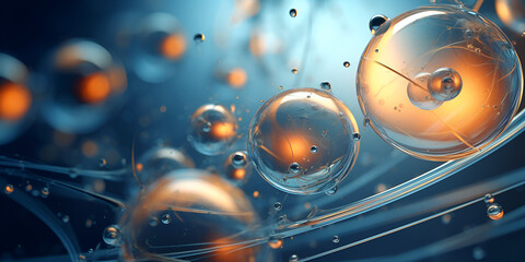 A close up of water drops on a dark background, A closeup of the blue bubble in the logo with the...