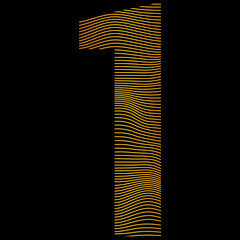 golden number one, wavy line abstract text number 1