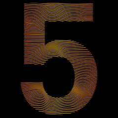golden number five, wavy line abstract text number 5