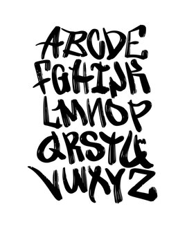 Hand-written graffiti alphabet font. Vector