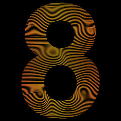 golden number eight, wavy line abstract text number 8