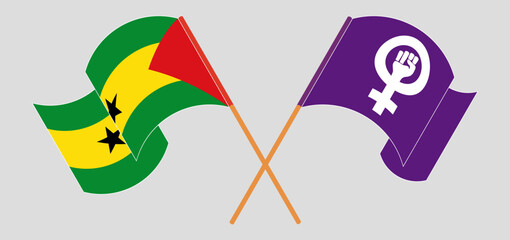 Crossed and waving flags of Sao Tome and Principe and Feminism