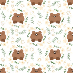 Seamless pattern with cute cartoon animal marmot and flower doodle Watercolor  for Happy Groundhog Day2 February printable postcard print greetings card banner poster