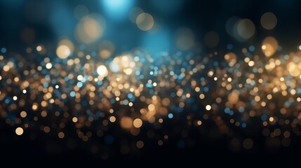 Background of abstract glitter lights. blue, gold, and black. de focused. banner