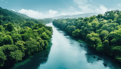 Top view of the river and forest , safe nature day concept