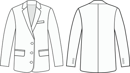  blazer Vector  line art outline breasted blazer collection  for size charts blazer  illustration mockup design - obrazy, fototapety, plakaty
