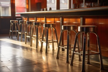 empty backless bar stools at a counter