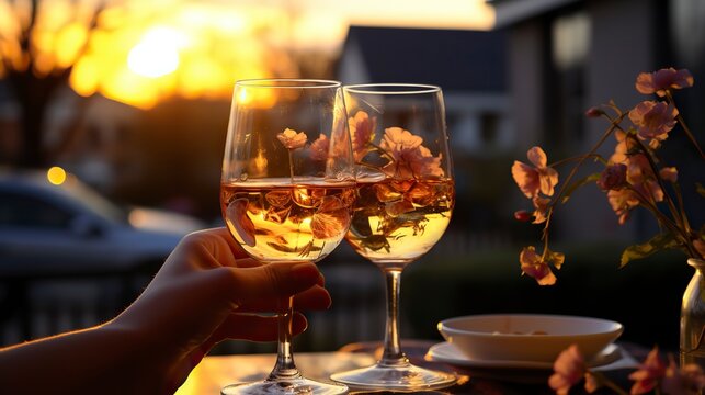 A couple holding hands at a dinner table for sunset ,Propose day, Valentines day
