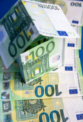 flat house home from european hundred money currency banknotes euro, apartment house building construction, real estate property sector.