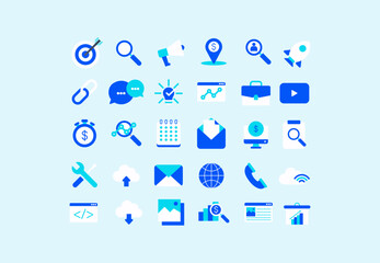 Business and marketing icons set, Containing Search Engine Optimization and traffic, ranking, optimization full-color icons vector collection. - obrazy, fototapety, plakaty