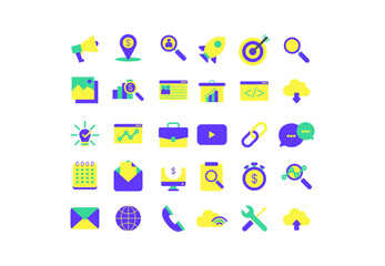 Business and marketing icons set, Containing Search Engine Optimization and traffic, ranking, optimization full-color icons vector collection.