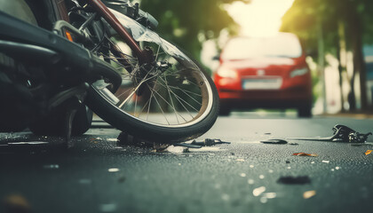 Accident car hit bike - obrazy, fototapety, plakaty