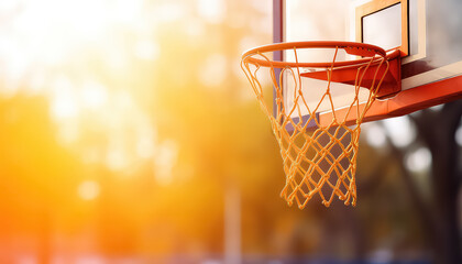 Basketball hoop at sunset - obrazy, fototapety, plakaty
