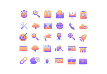 Search Engine Optimization icon set. Containing business and marketing, ranking, traffic, optimization, link and keyword. full color icons vector collection.