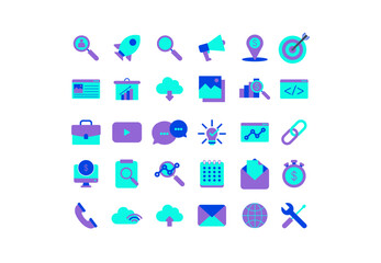 Business and Marketing icon collection, Containing business and marketing, traffic, ranking, optimization, link and keyword. Solid icons vector collection. 