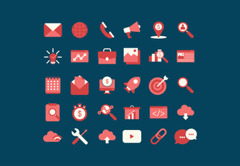 Search Engine Optimization Icon Pack: Business, Marketing, Traffic, Solid icons vector collection.