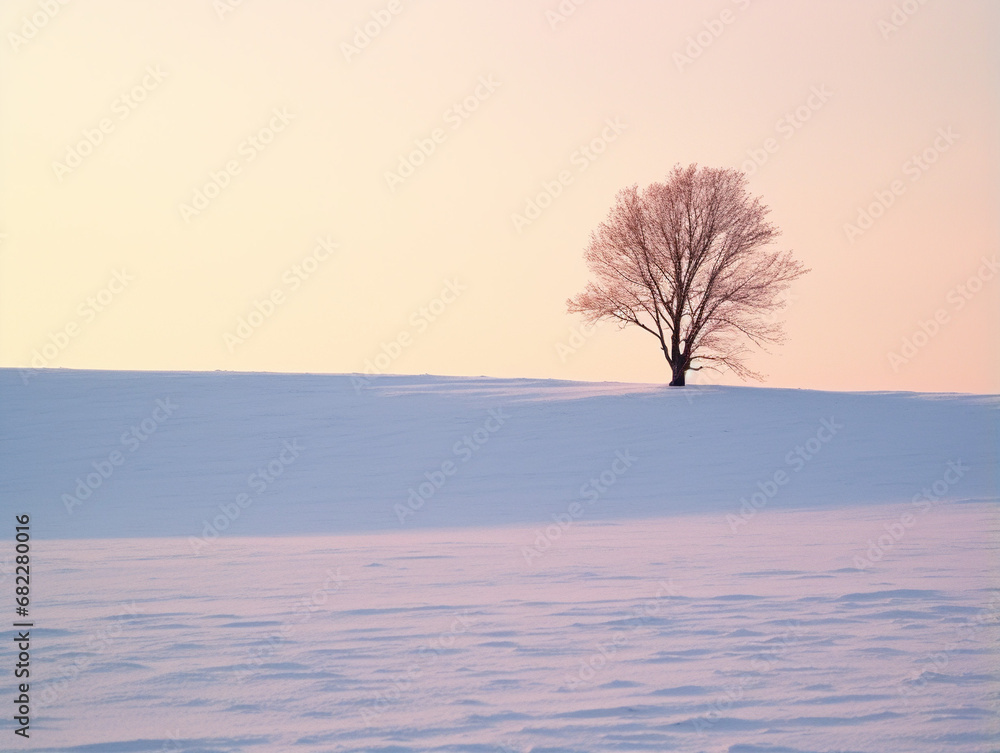 Canvas Prints Snowy Mountains and Pink Trees