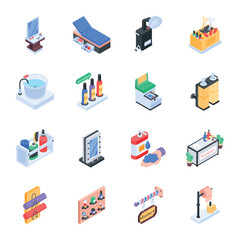 Collection of Isometric Style Barber Tools Icons 

