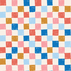 Seamless Hand Drawn Stripe Checkerboard Pattern Fun Circus Naive Vertical Organic Check Tile Pattern