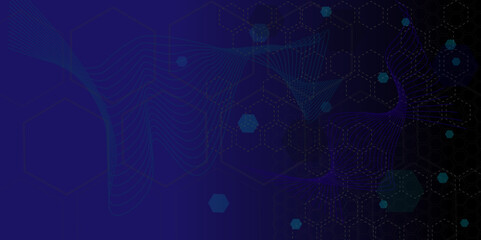 Vectors, Abstract futuristic hexagons for network connection, communication, computer and Technology on dark blue background.