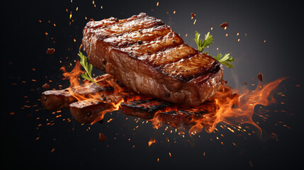 Grill Pork Chops steaks realistic 3d brisket flying