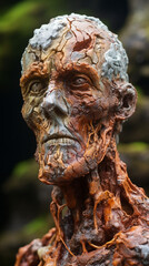 Surreal Figure made of Petrified Wood with a Glycerin Head, hydrogen peroxide body created with Generative Ai