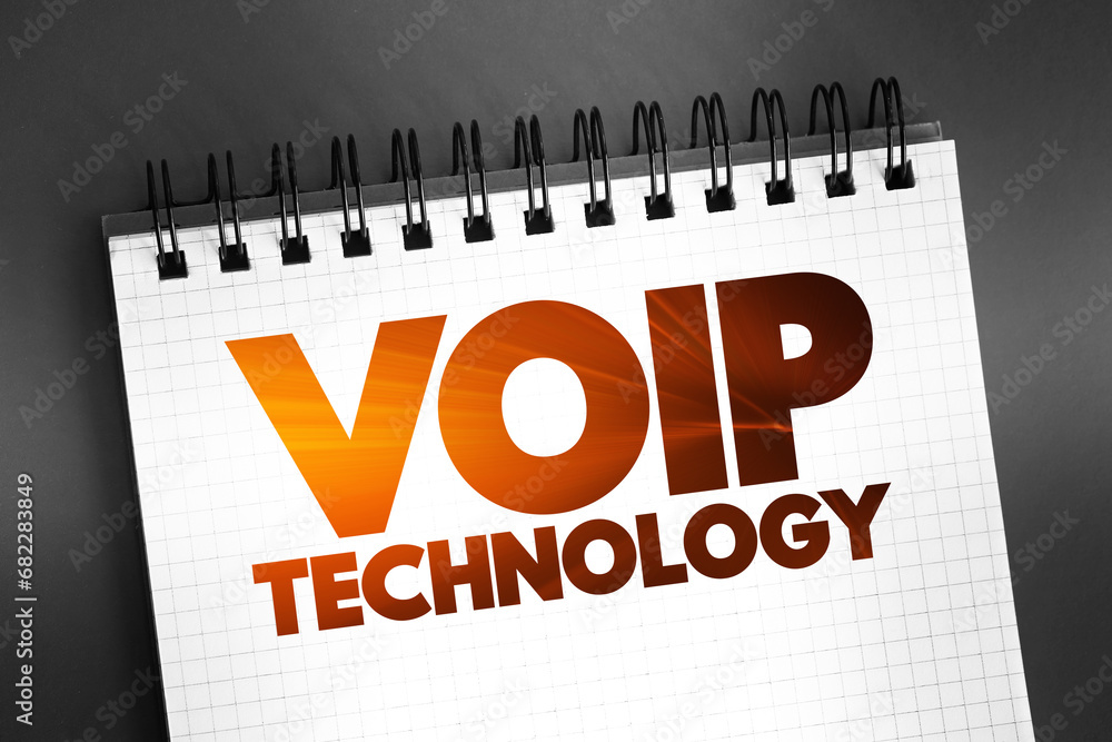 Poster voip technology - make voice calls using a broadband internet connection, text on notepad, concept b