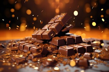 Chocolate bars and confetti, close-up.