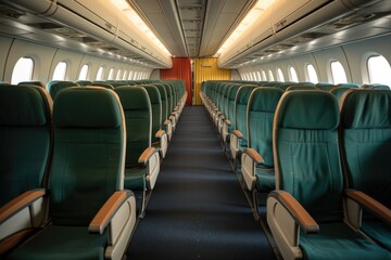 Naklejka premium rows of seats inside an empty commercial aircraft