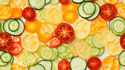 Colorful mosaic of fresh vegetable slices, seamless texture