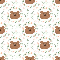 Seamless pattern with cute cartoon animal marmot and flower doodle Watercolor  for Happy Groundhog Day2 February printable postcard print greetings card banner poster