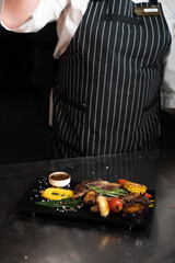 meat board on a black background
