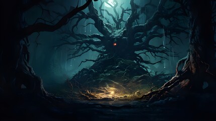 big tree in spooky forest