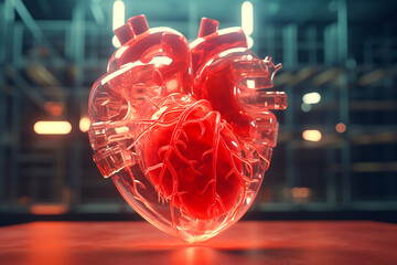 Heart 3d image, transparent organ structure  with arteries and veins - obrazy, fototapety, plakaty