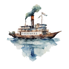 watercolour steamboat - obrazy, fototapety, plakaty