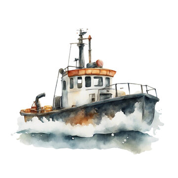 watercolour tugboat