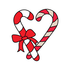 A hand-drawn cartoon doodle of two Christmas candies isolated on a white background. The concept of New Year and Christmas. Flat design. Vector illustration