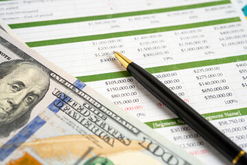 Magnifying glass on graph paper. Financial development, Banking Account, Statistics, Investment...