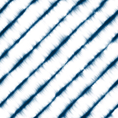 Vector Seamless Shibori Watercolor Indigo Tie Dye Fabric Pattern Texture Blue White Stripe Diamond...